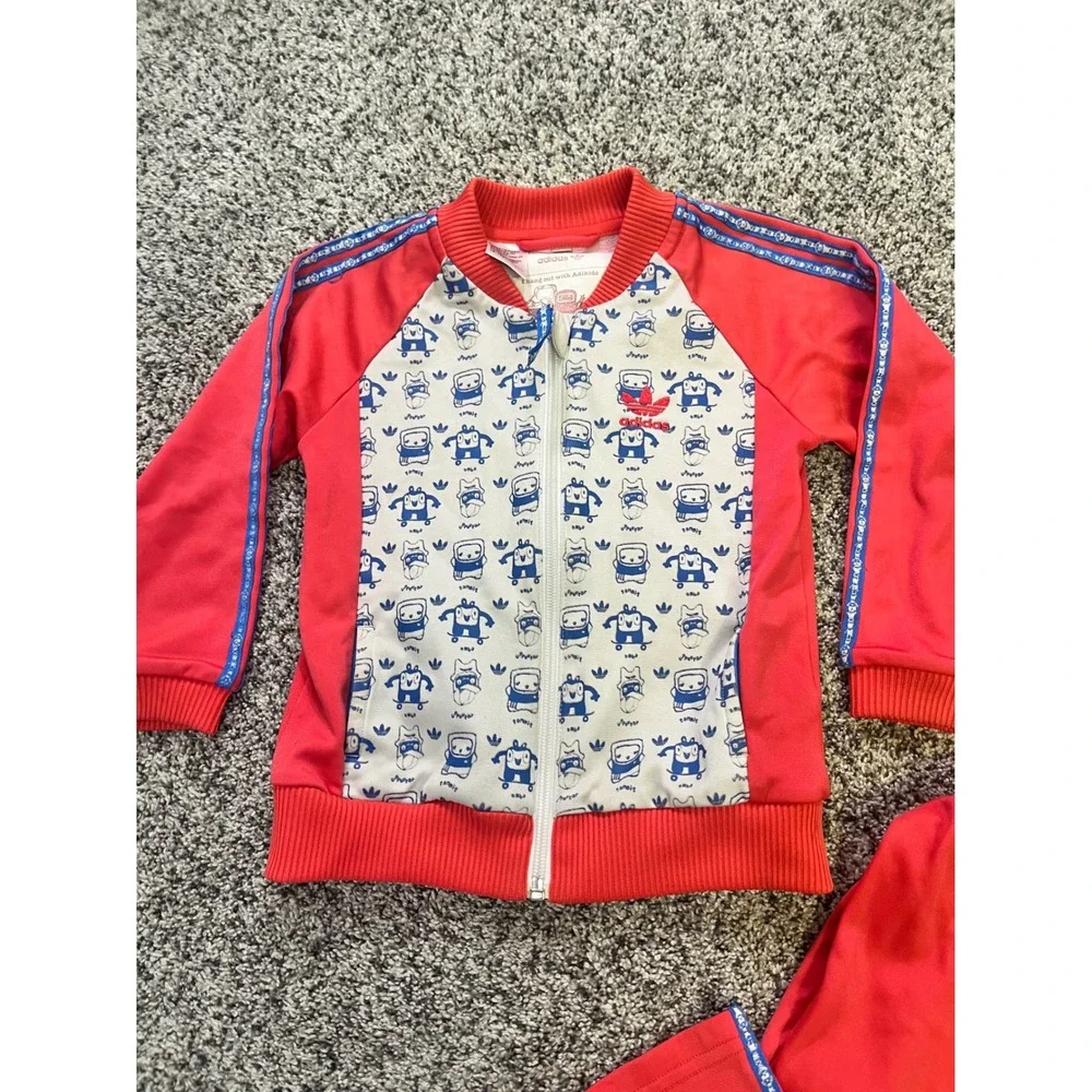 Adidas Adikids Red Monster Robot Graphic Tracksuit Jacket Pants Set Kids